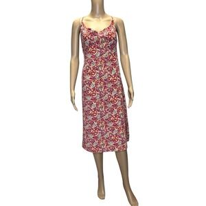 VTG Y2K Express Womens Floral Sundress sz 9 / 10 Red Floral Paisley Tie Back 90s